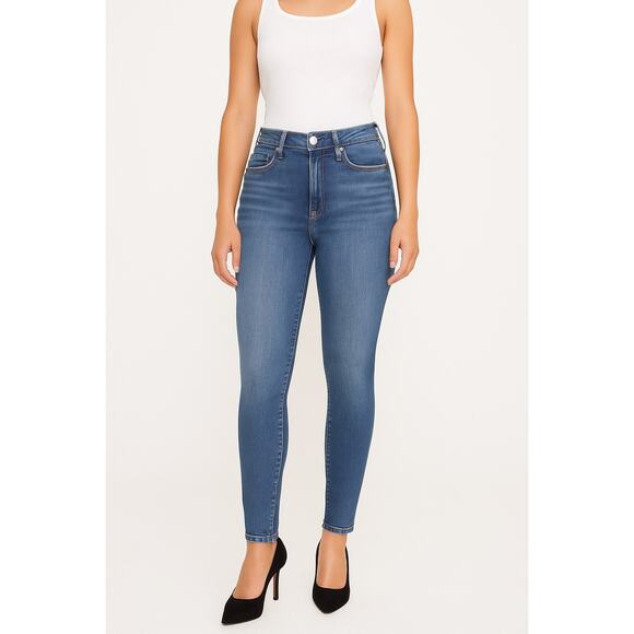 Good American Good Legs Skinny Jeans Size 6 / 28 Mid-Rise Distressed Blue - Picture 1 of 8